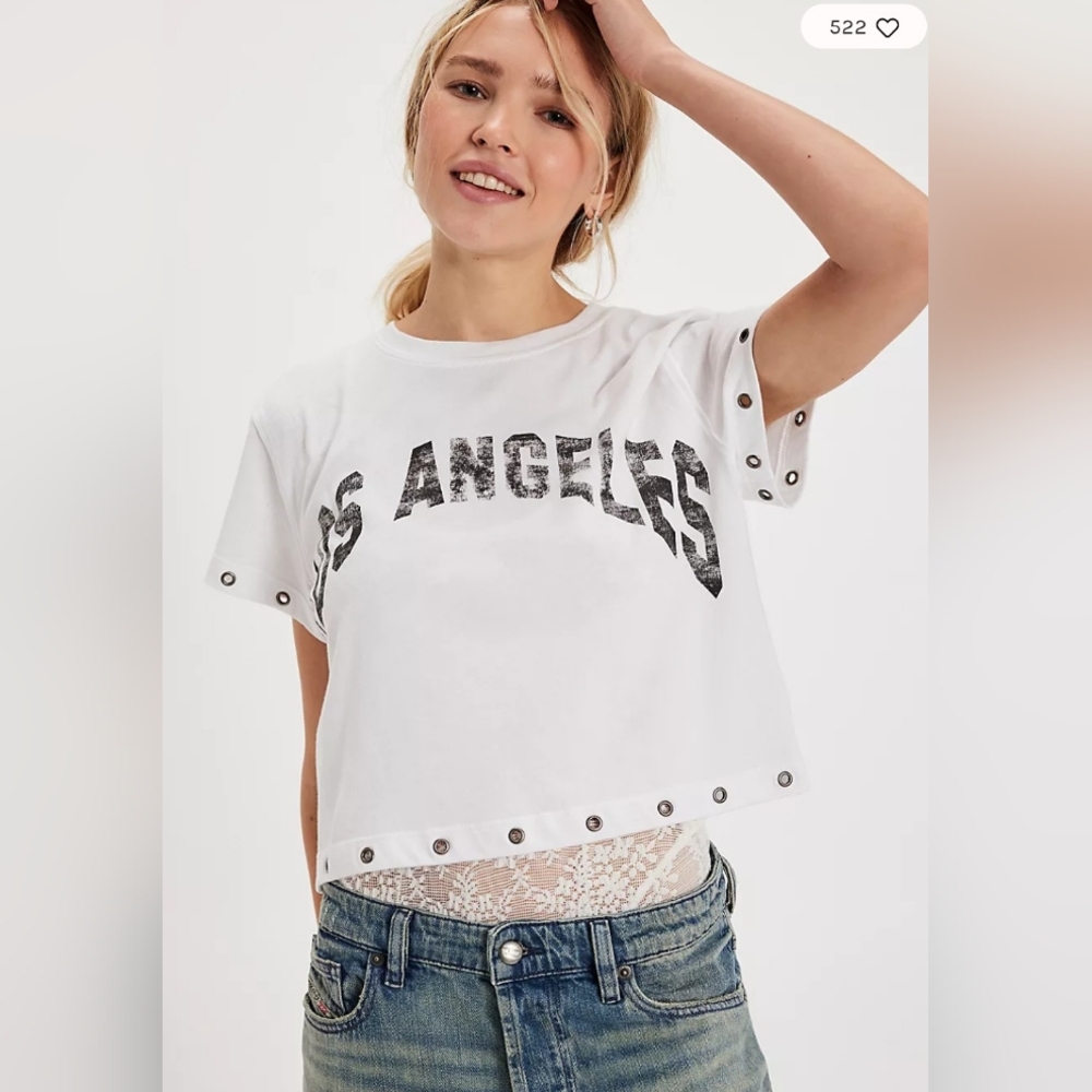 Free People white crop top with Graphic Print